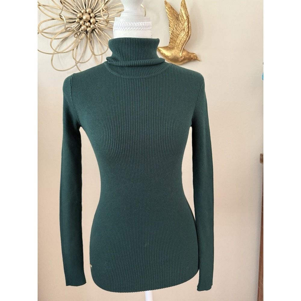 Lauren Ralph Lauren Green Rib Knit Turtleneck Sweater Cotton Modal XS